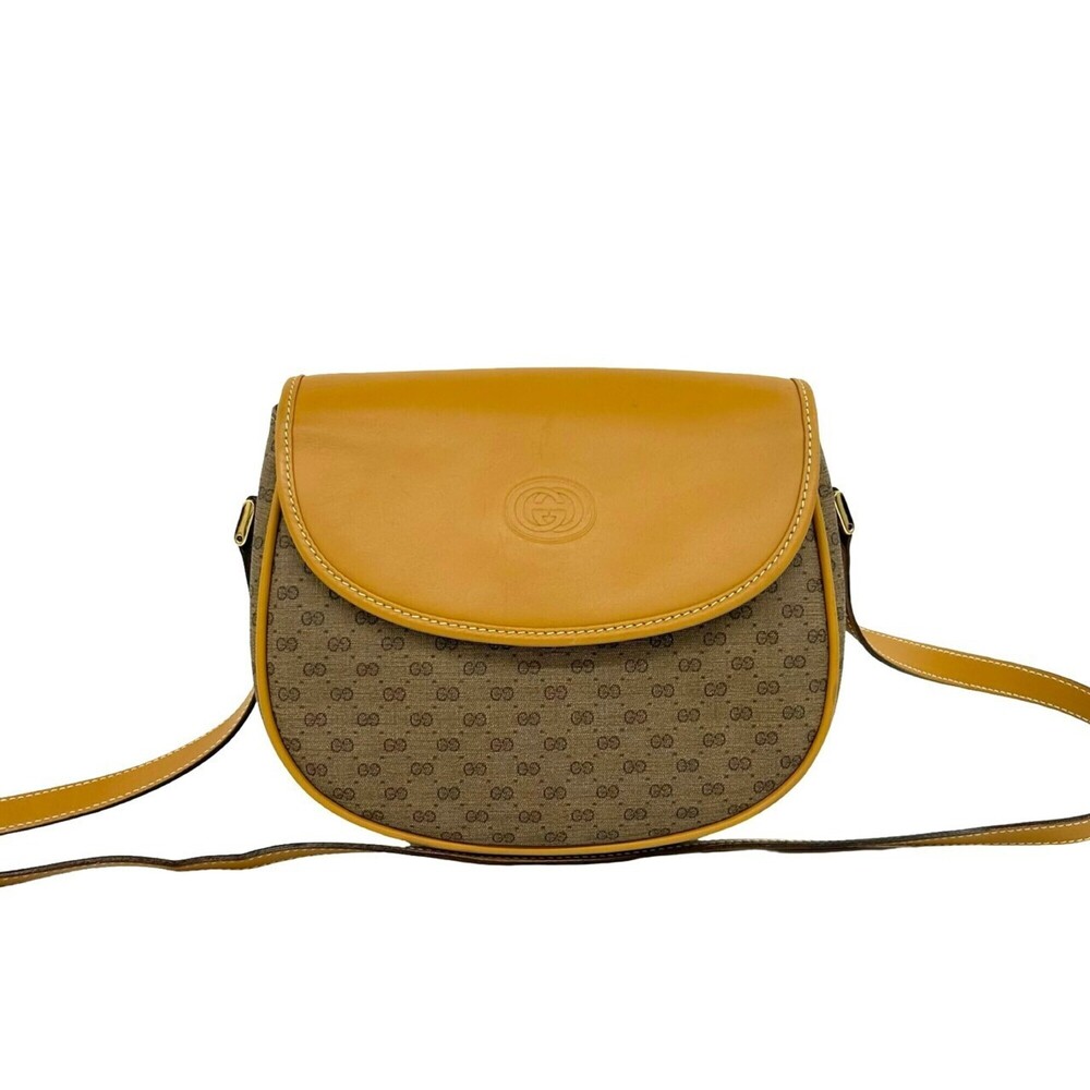 GUCCI Old Gucci Micro GG Logo Pattern Leather Mini Shoulder Bag Pouch Brown 2...